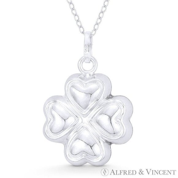 4-Leaf Shamrock Irish Luck Charm Hollow Pendant in .925 Sterling Silver - Picture 1 of 1